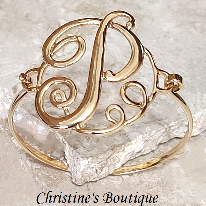 Fashion Initial Bracelet Letter "P" Goldtone - Click Image to Close